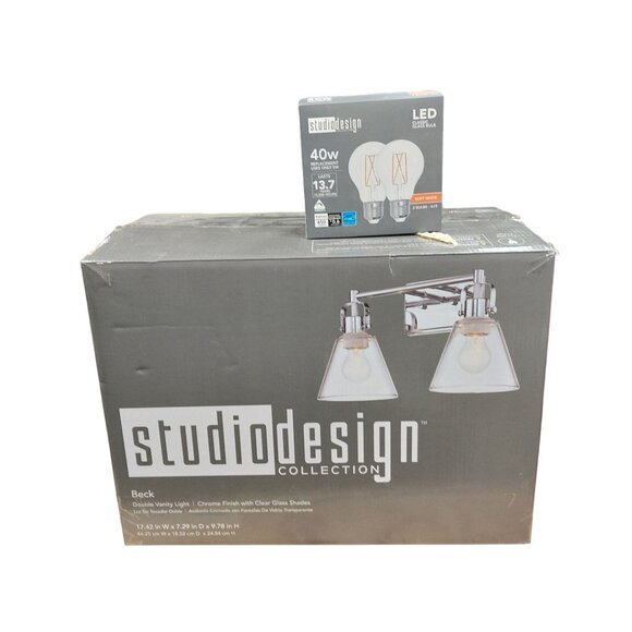 Studio Design Beck Chrm bathroom sink light fixture new silver tone extra bulbs - Picture 1 of 9